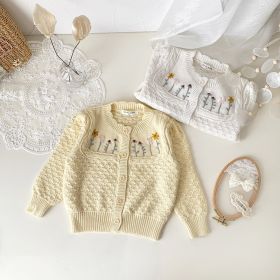 Girls' Embroidered Cardigan Sweater Embroidered Twisted String Coat (Option: Light yellow-110cm)