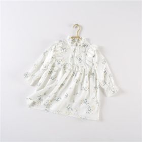 Girls' Baby Ruffled Puff Sleeve Sweet Floral Square Collar Dress (Option: White-130cm)