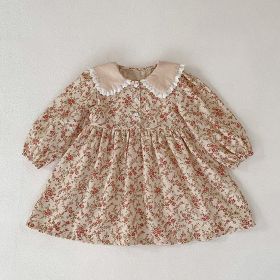 Girl Floral Doll Collar Long Sleeve Dress (Option: A6010 Floral Dress-110cm)