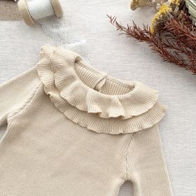 Girls' Lotus Leaf Bottoming Sweater Sunken Stripe High Elastic Sweater (Option: Apricot-90cm)