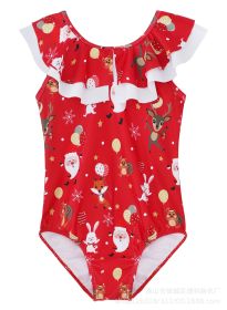 Girls' Christmas Printing Quick-drying One-piece Polyester Swimsuit (Option: Red-120cm)