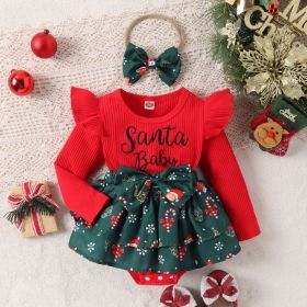 Girl's Santa Claus Printed Skirt Romper (Option: Red-90cm)