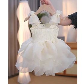 Summer Children Straps Pettiskirt Mesh Princess Dress (Option: Champagne Butterfly Q122-100cm)