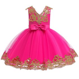 Children's Dress Princess Sequins Tulle Tutu Skirt (Option: Rose Red Color-140cm)